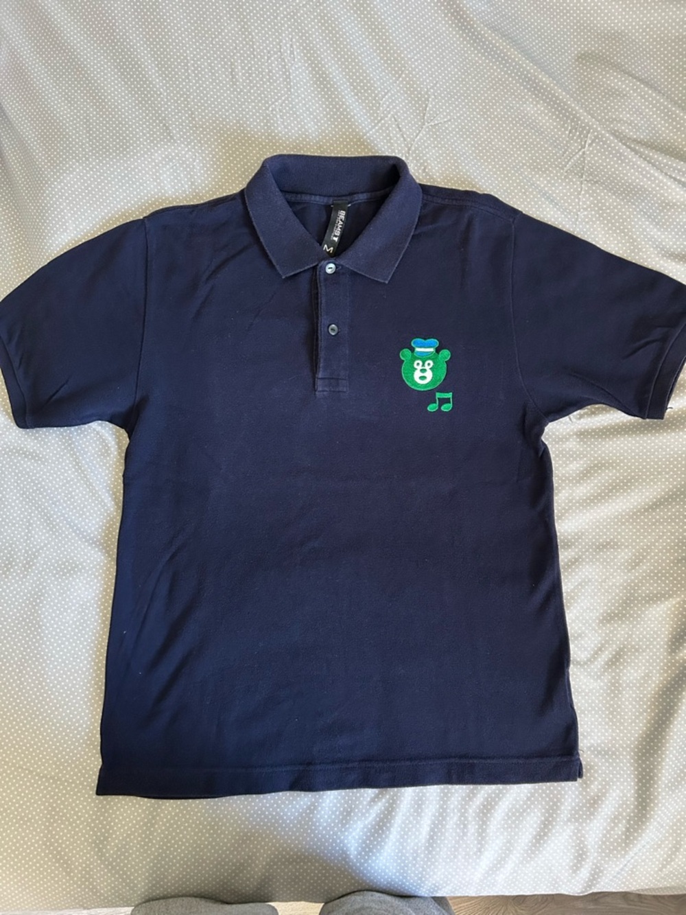 Vintage Navy Polo Shirt by Beams with Green Bear Music Patch